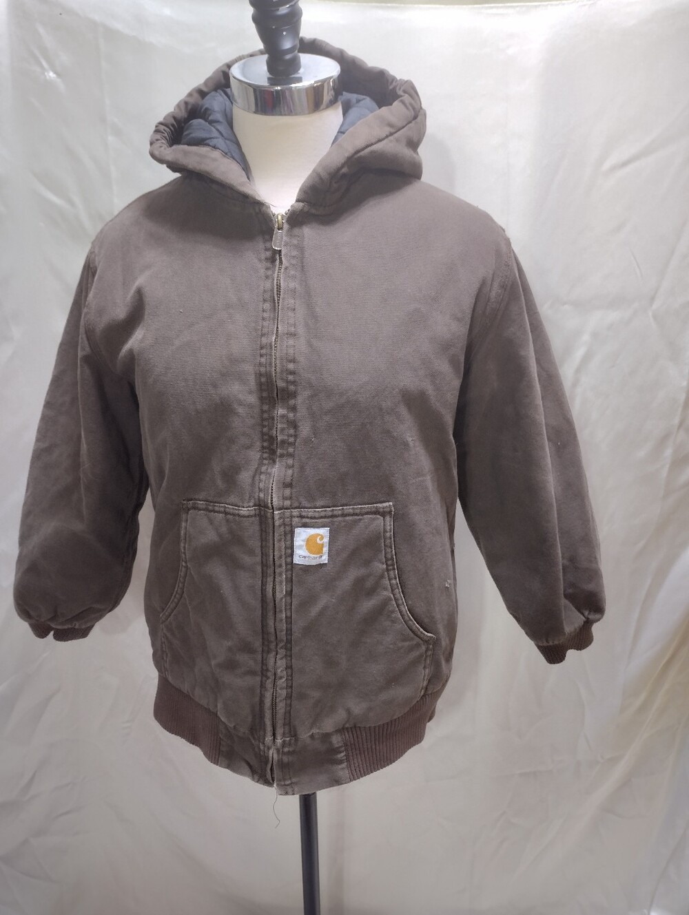 Carhartt YOUTH L 14-16 Work Active Jacket Quilt Taffeta Lined Hooded Brown